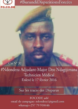Burundi: Disparition forcée de l’Adjudant-major Deo Ndagijimana