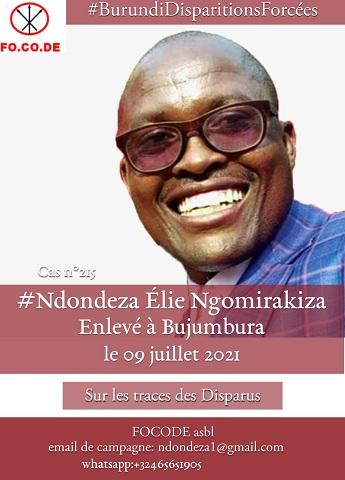 Lettre du FOCODE au Président Ndayishimiye à l’occasion du deuxième anniversaire de la disparition forcée d’Elie Ngomirakiza.